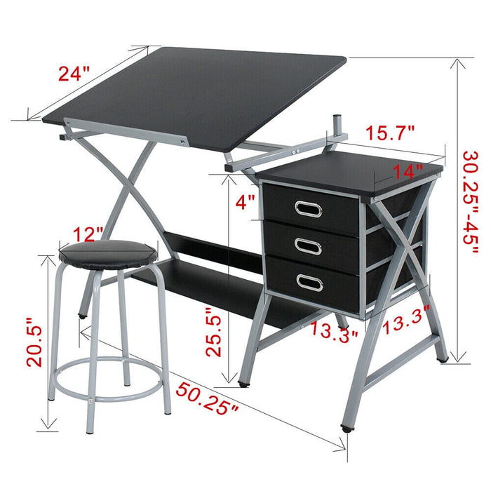 Drafting Table Art & Craft Drawing Desk Art Hobby Folding Adjustable with Stool