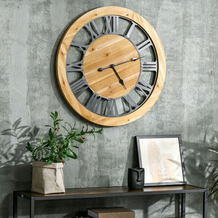 30" Large Wall Clock, Wood Retro Roman Numeral Clock for Living Room Decor
