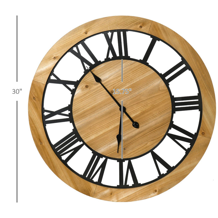 30" Large Wall Clock, Wood Retro Roman Numeral Clock for Living Room Decor