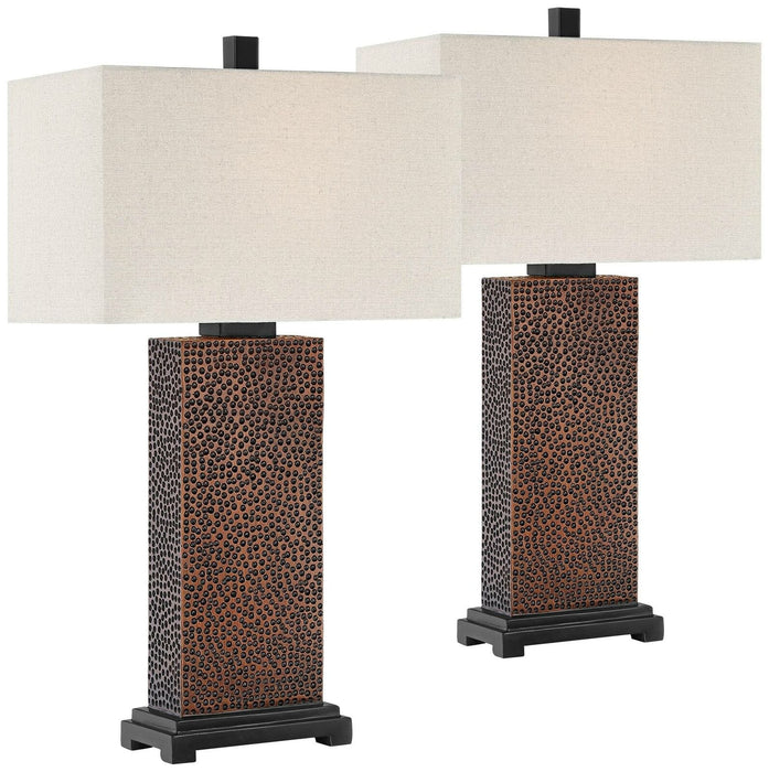 Modern Table Lamps Set of 2 Speckled Brown Rectangular Shade Living Room Bedroom