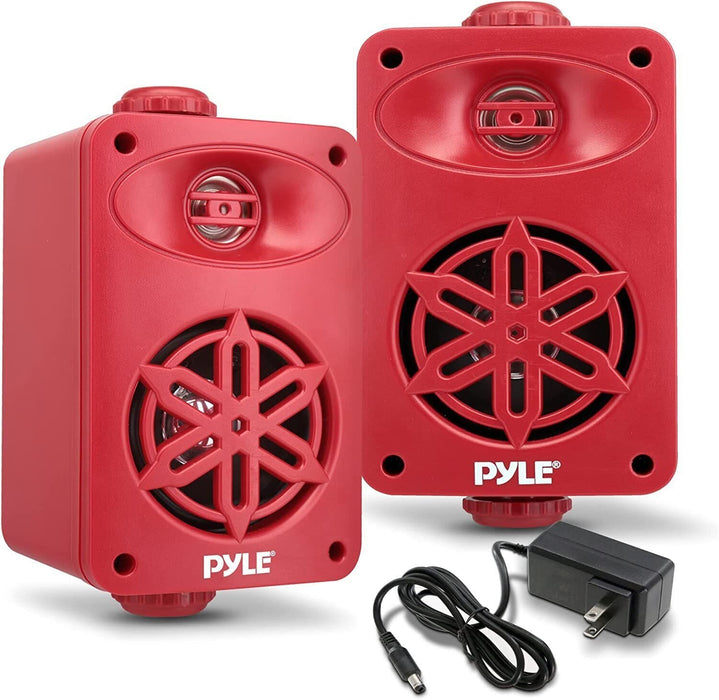 Pyle Bluetooth Indoor Outdoor Speakers Pair - 200 Watt Dual Waterproof (Red)