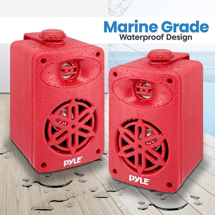 Pyle Bluetooth Indoor Outdoor Speakers Pair - 200 Watt Dual Waterproof (Red)