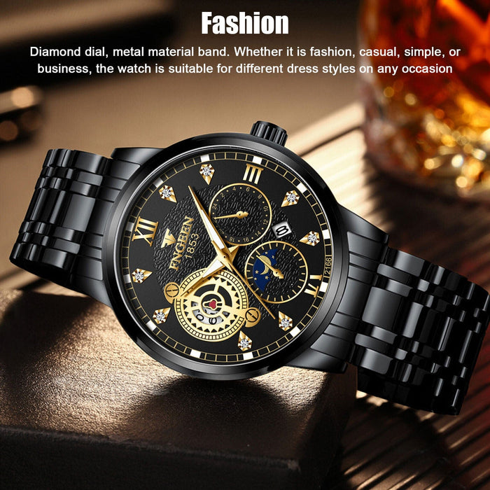 Luxury Men's Watch Business Stainless Steel Analog Quartz Waterproof Wristwatch