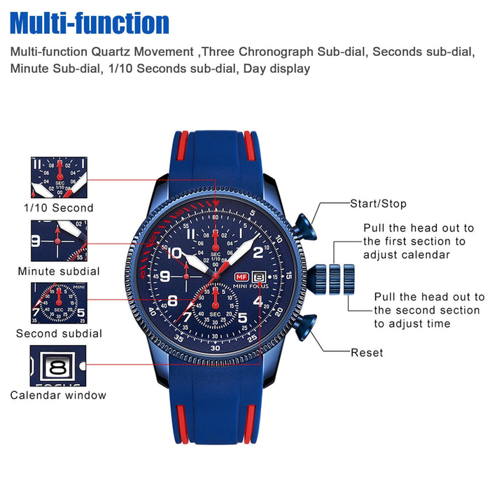 Men Watch Silicone Strap Quartz Luminous Luxury Military Sports Chronograph Gift