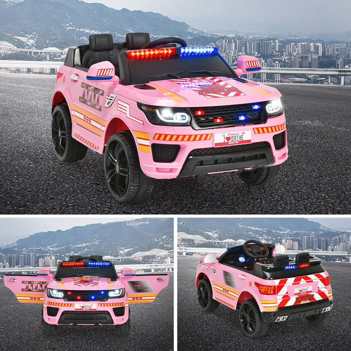 HoneyJoy 12V Kids Ride On Fire Truck RC Electric Truck w/LED Light & Siren Pink/Red