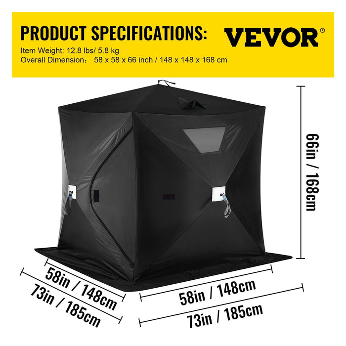 VEVOR 2-3 Person Ice Lake Fishing Shelter Pop-Up Insulated Tent w/ Carry Bag