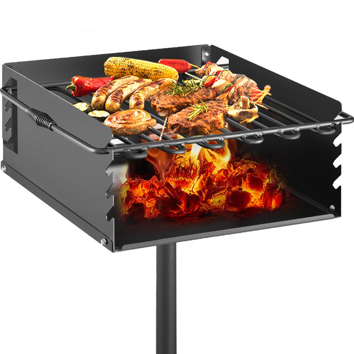 Charcoal Grill Pole Park Style 16x16" w/ Grate Steel BBQ Post Outdoor Cooking