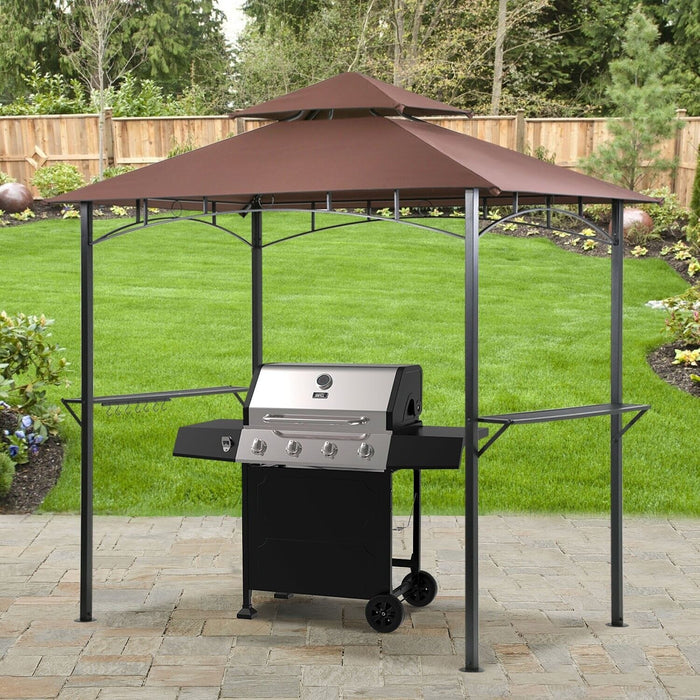 Brown 8'x 5'BBQ Grill Gazebo Barbecue Canopy BBQ Grill Tent w/ Air Vent