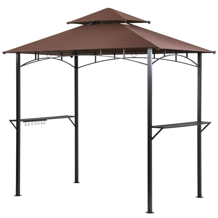 Brown 8'x 5'BBQ Grill Gazebo Barbecue Canopy BBQ Grill Tent w/ Air Vent