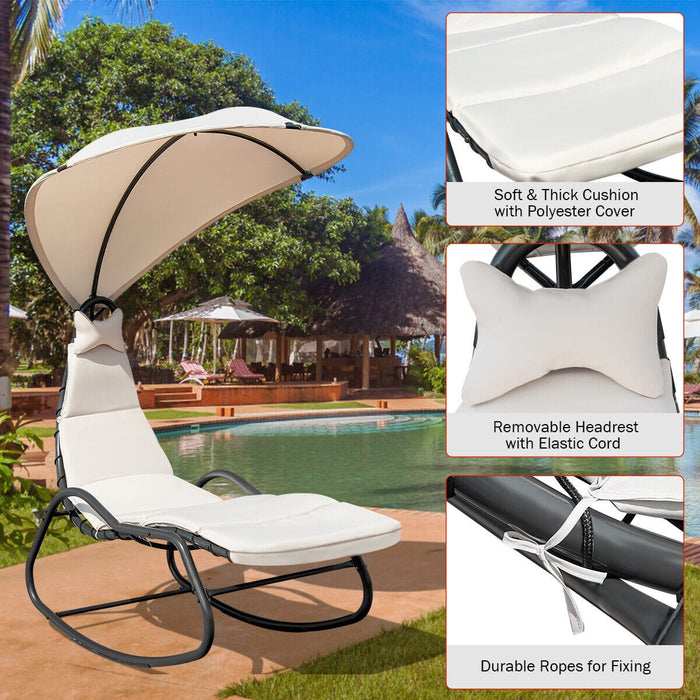 Patio Hanging Chaise Lounge Chair Swing Hammock Canopy Outdoor Beige