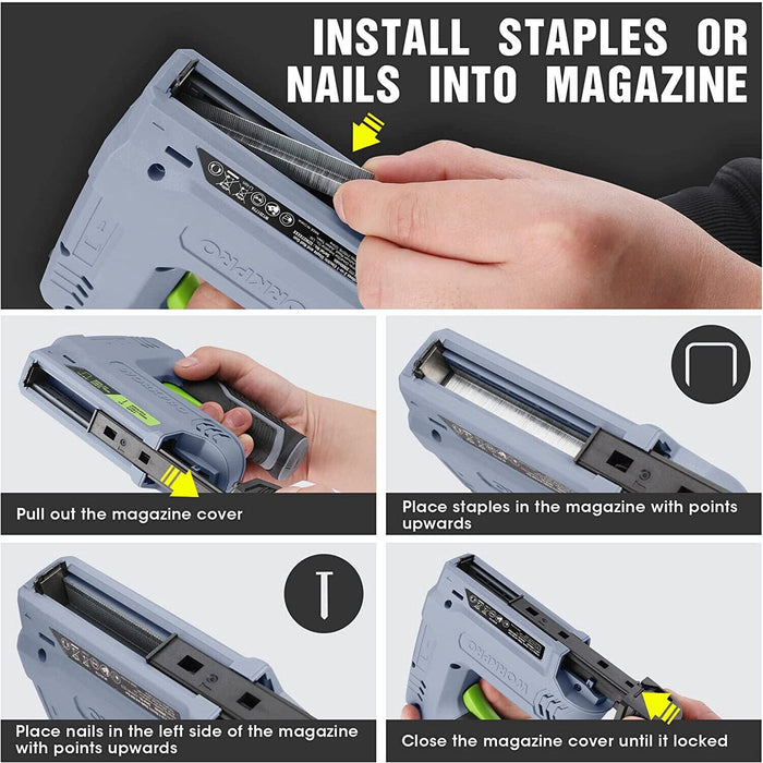 WORKPRO 2-in-1 Electric Cordless 3.6V Staple Nail Gun 2.0Ah Stapler Staples Nail