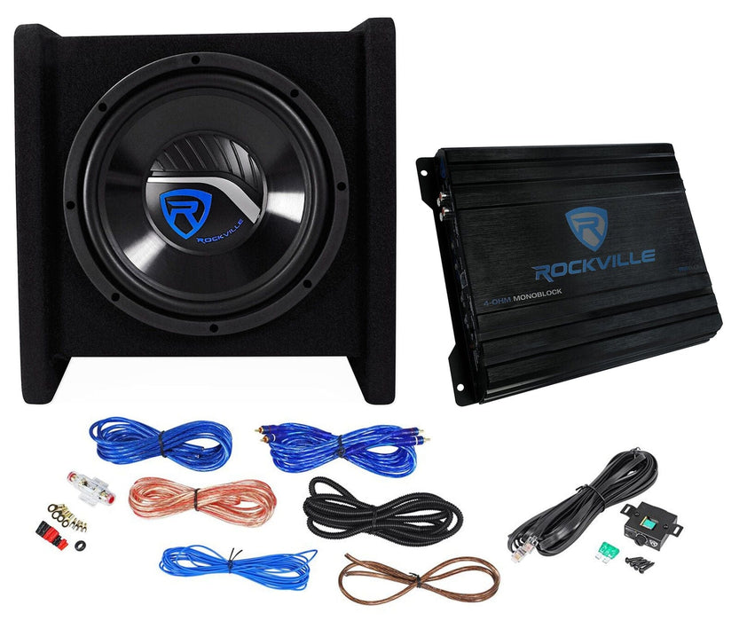 Rockville RV10.1D 500w 10" Loaded Car Subwoofer Enclosure +Mono Amplifier +Amp Kit