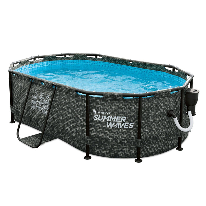Summer Waves 9.8'x6.5' Dark Herringbone Active Frame Oval Outdoor Swimming Pool