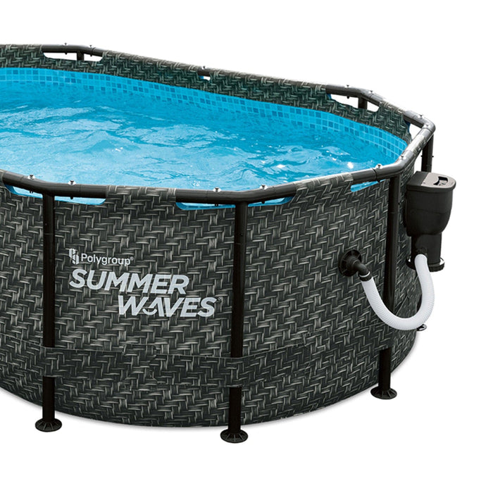 Summer Waves 9.8'x6.5' Dark Herringbone Active Frame Oval Outdoor Swimming Pool