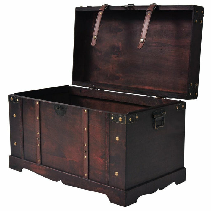 Vintage Treasure Chest Wood Storage Trunk Organizer Box Side Stand