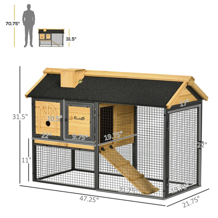 PawHut Rabbit Hutch Outdoor with Run, Bunny Cage with Removable Tray Ramp