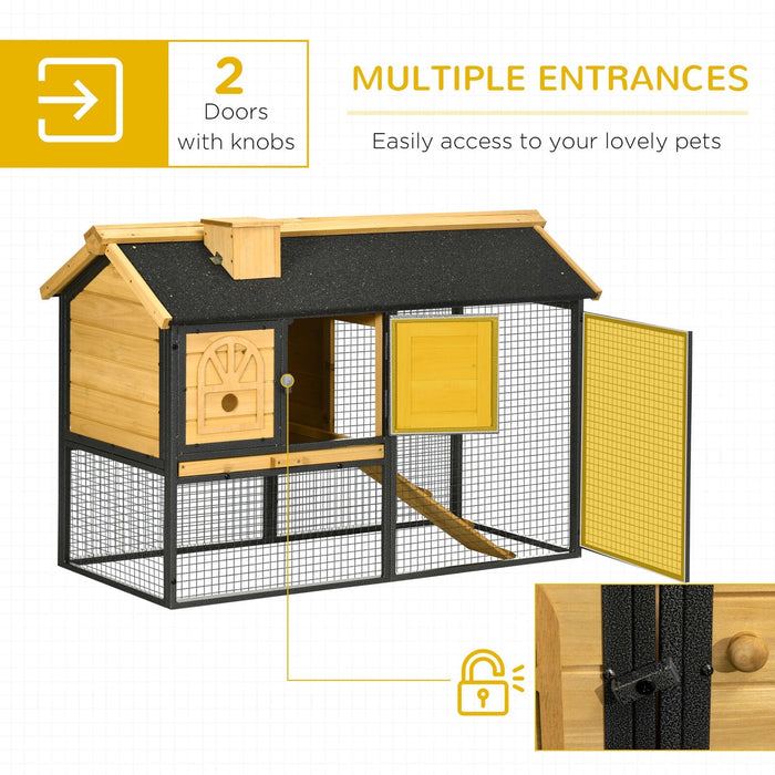 PawHut Rabbit Hutch Outdoor with Run, Bunny Cage with Removable Tray Ramp