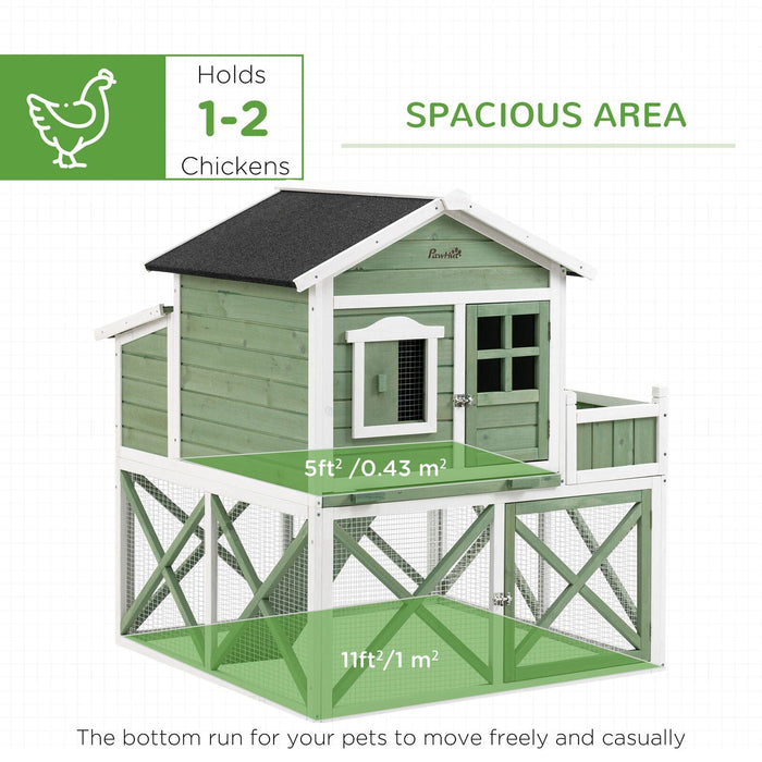 44" Wooden Chicken Coop Rabbit Hutch w/ Asphalt Roof & Planting Lattice, Green