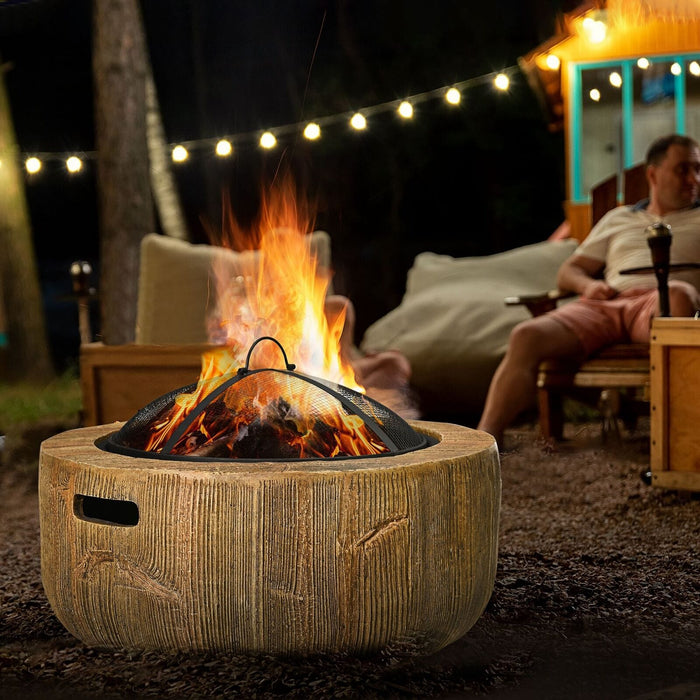 Outsunny Fire Pit with Spark Screen and Poker, 24" Wood-burning Brazier
