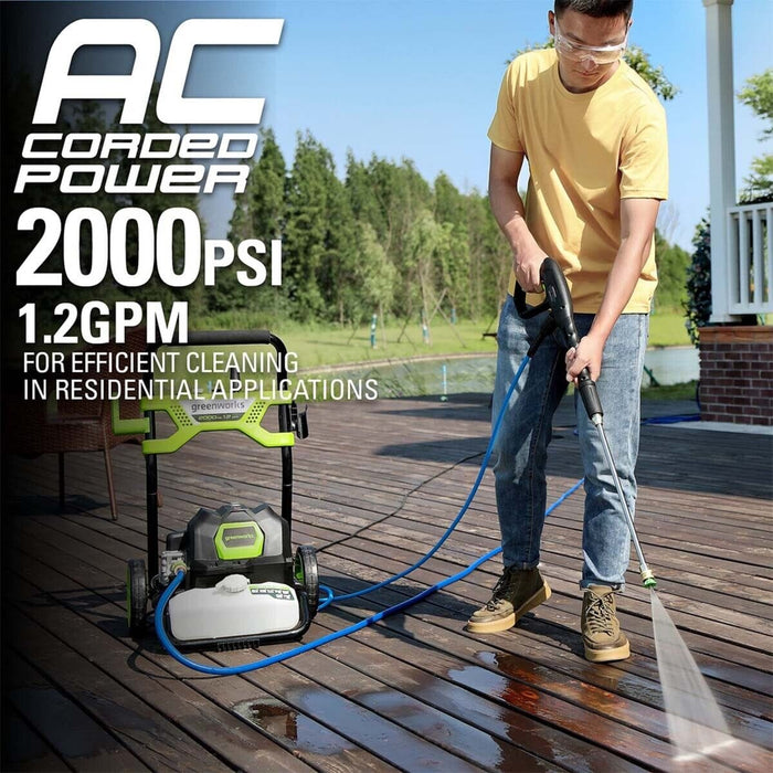 Greenworks 2000 PSI Electric Pressure Washer 1.2 GPM with 25Ft Hose 35Ft Cord