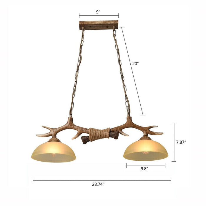 Retro 2-Heads Deer Antler Chandelier Resin Ceiling Light Pendant Lamp Unit