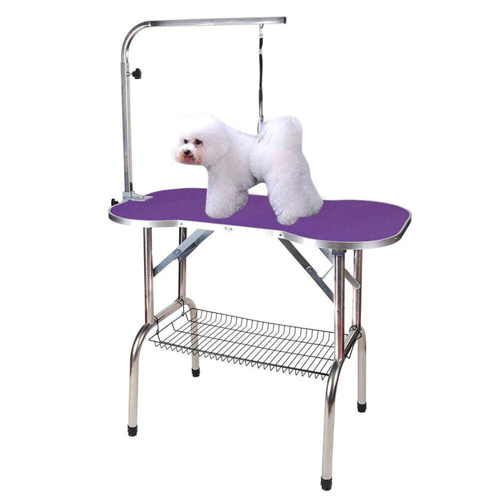 46” Heavy Duty Pet Professional Dog Bone Pattern Foldable Grooming Table Purple