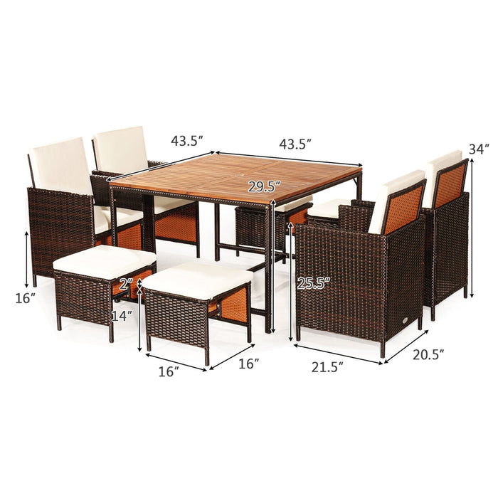 9PCS Rattan Wicker Patio Dining Set Outdoor Furniture w/ Cushion