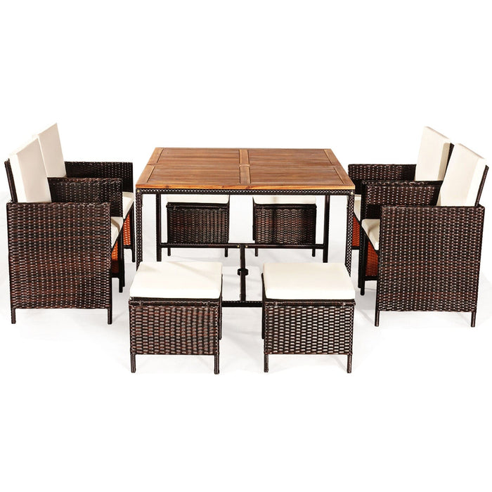 9PCS Rattan Wicker Patio Dining Set Outdoor Furniture w/ Cushion