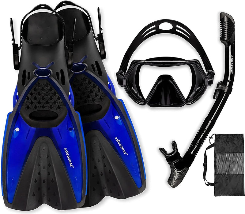 Snorkeling Gear 180° Panoramic HD Mask Dry Top Snorkel Diving Fins with Bag