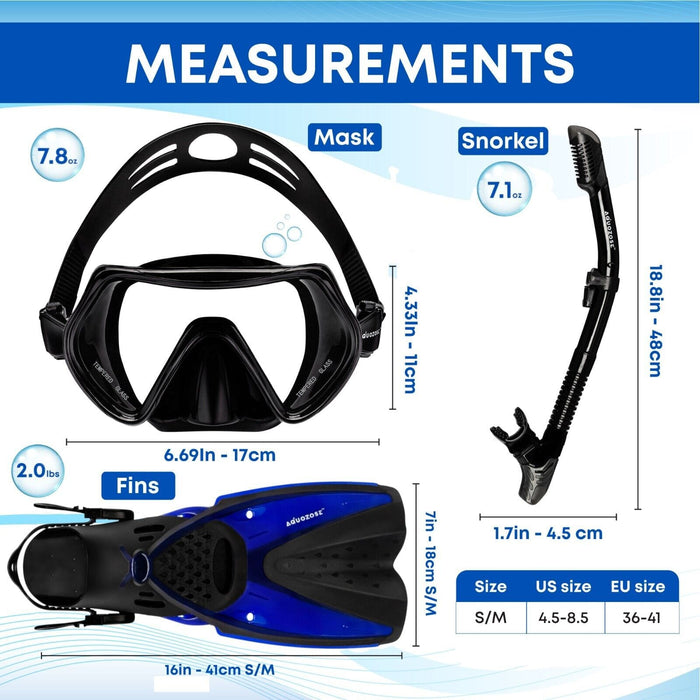 Snorkeling Gear 180° Panoramic HD Mask Dry Top Snorkel Diving Fins with Bag