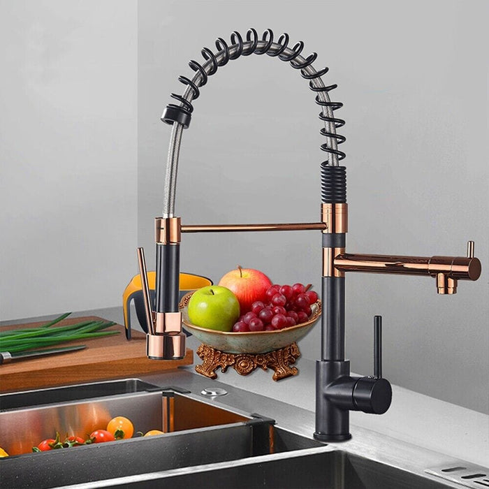 Kitchen Sink Faucet Pull Down Sprayer Industrial Single Handle Modern Rose Gold