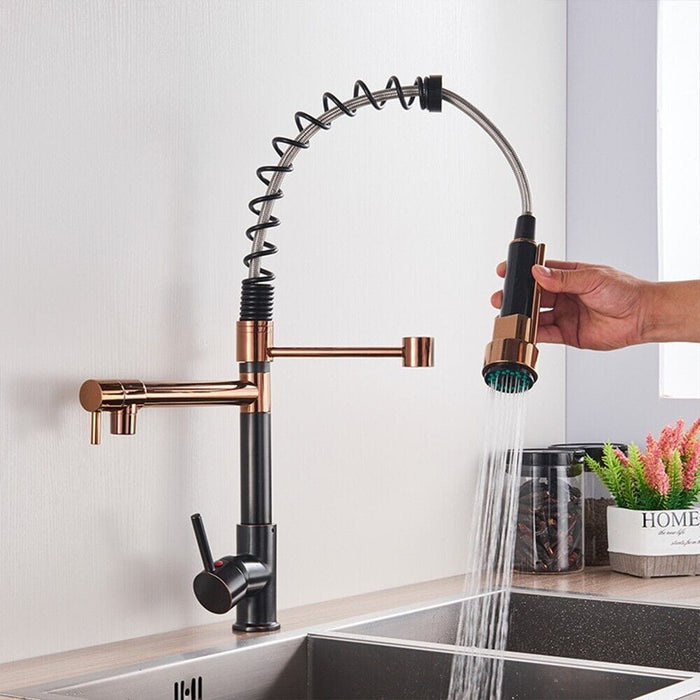 Kitchen Sink Faucet Pull Down Sprayer Industrial Single Handle Modern Rose Gold
