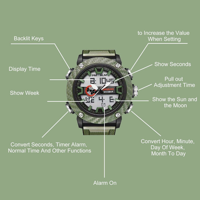 Waterproof Men Army Military Watch Sport LED Electronic Quartz Analog Wristwatch