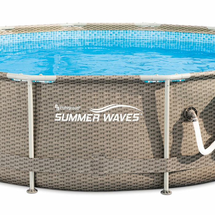 Summer Waves 12" x 30" Outdoor Round Frame Above Ground Swimming Pool with Pump