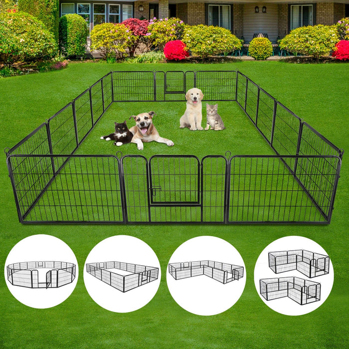 16 Panels Heavy-Duty Metal Dog Cage Crate Pet Dog Playpen Kennel Exercise Fence