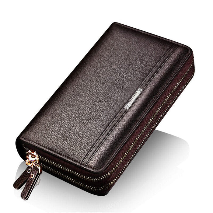 Mens Long Wallet Leather Large Double Zipper RFID Blocking Clutch Bag Handbag