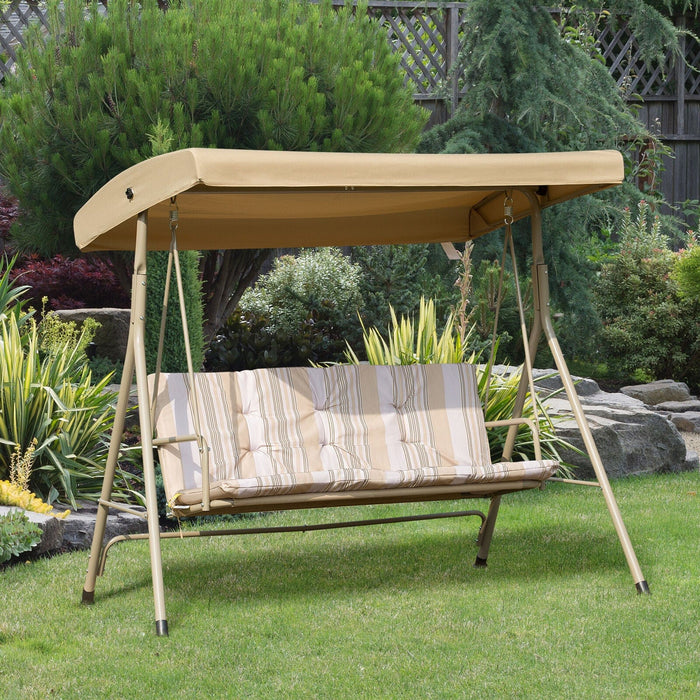 Retro Style 3 Seat Metal Frame Backyard Garden Canopy Top Cushioned Patio Swing