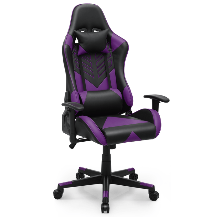 Purple Gaming Racing Chair Office Home Computer Seat w/Lumbar Support & Headrest