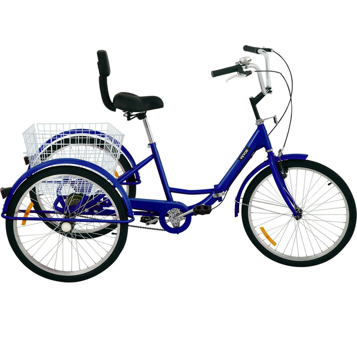Foldable Adult Tricycle 24'' Wheels 1-Speed Folding Adult Trike 3 Wheel Bikes