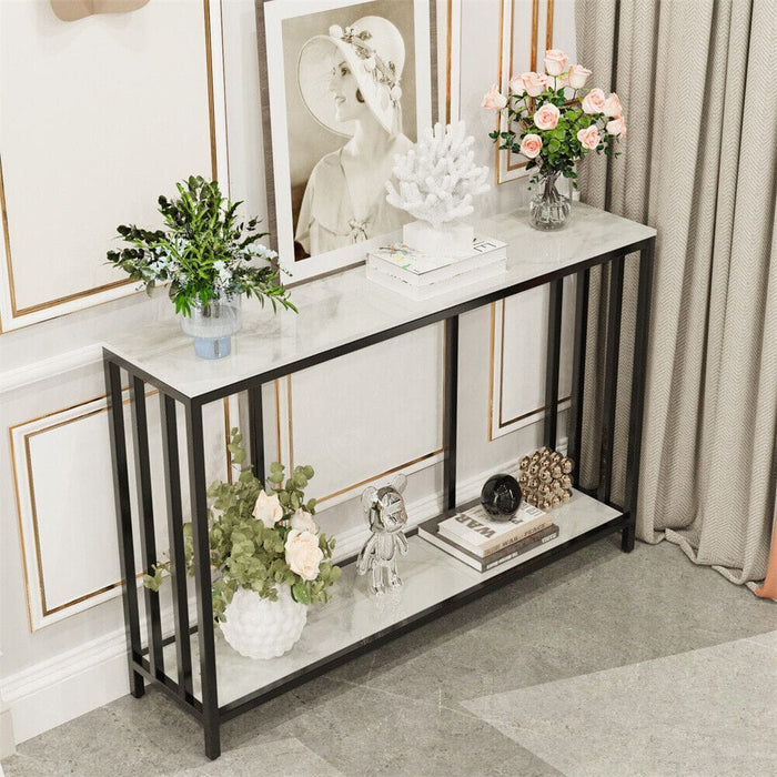 Marble Console Sofa Entry Table with Storage Shelf for Living Room Hallway Foyer