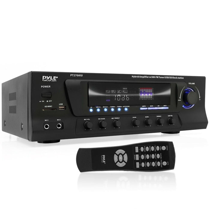 Pyle PT270AIU-300W Stereo Receiver W/ iPod Dock AM/FM Tuner USB SD Input