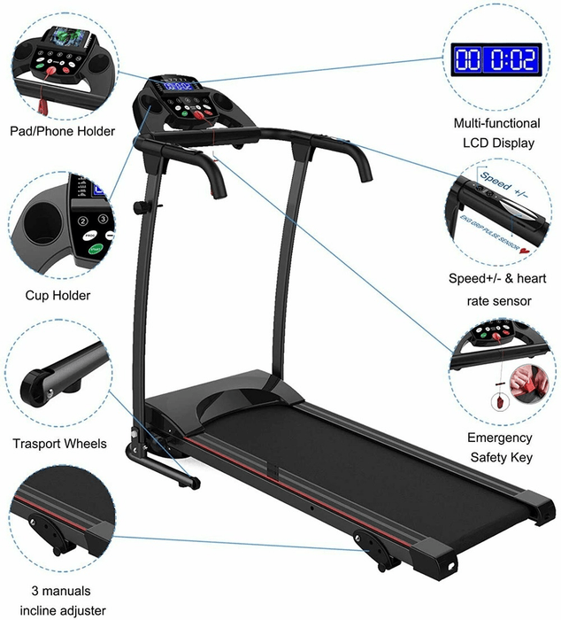 2.0 HP Folding Treadmill with LCD Display Walking Running Machine for Home Gym