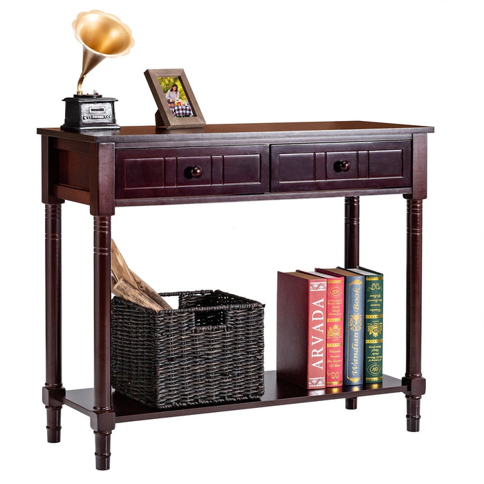 Costway Console Table Drawers Bottom Shelf Accent Sofa Entryway Hall Espresso