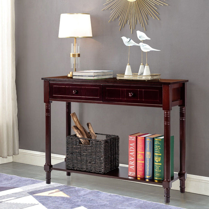 Costway Console Table Drawers Bottom Shelf Accent Sofa Entryway Hall Espresso