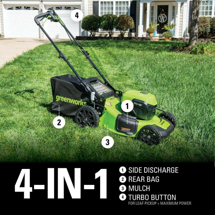 GreenWorks 48V 20 inch Deck Cordless Lawn Mower with 2x4Ah Battery and Charger