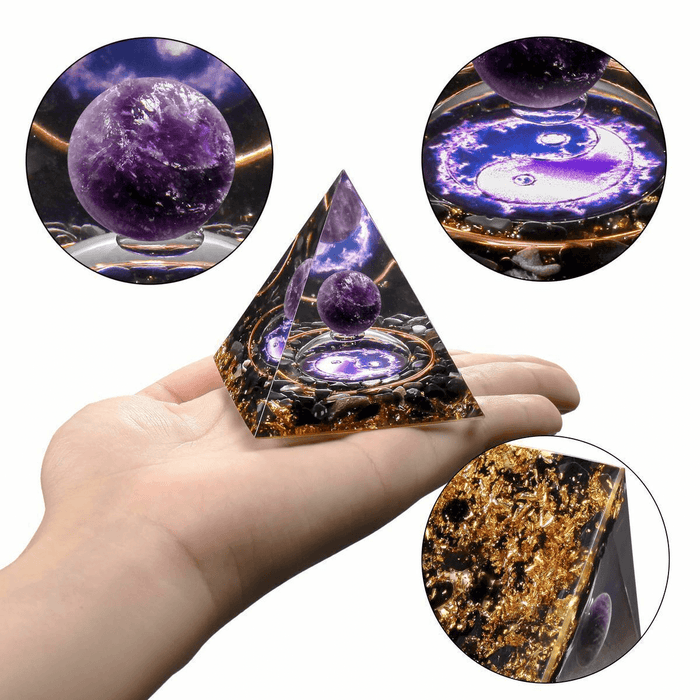 Orgonite Pyramid Amethyst Peridot Healing Crystal Energy Orgone EMF Protection