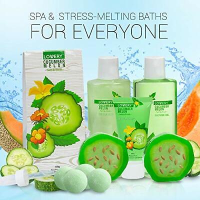 Home Spa Bath Basket Gift Set - Natural Cucumber Melon Kit - Organic Spa Set