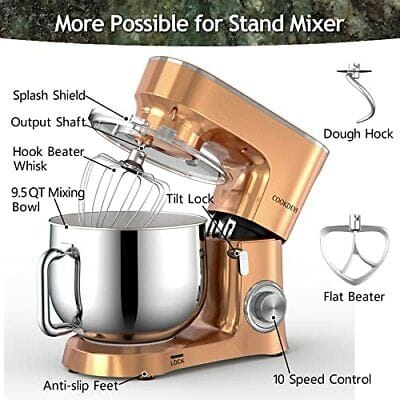 COOKLEE 9.5 Qt. 660W 10-Speed Stand Mixer w/ Dish Washer Safe Accessories