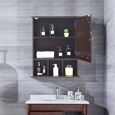 Home Kitchen/Bathroom Wall Mounted Medicine Cabinet Shelf Organizer Brown