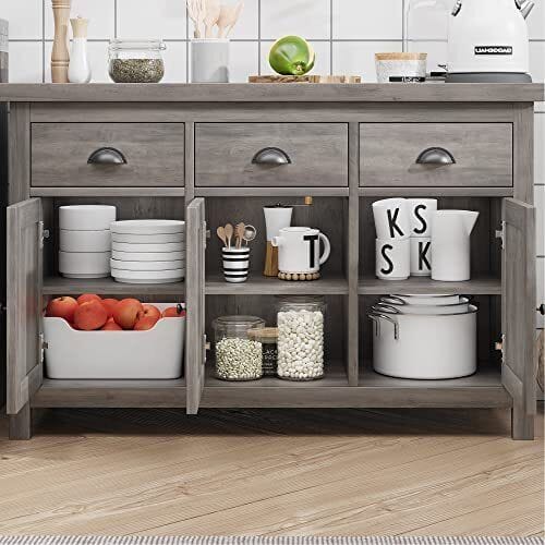 Sideboard Kitchen Buffet Storage Cabinet 3 Doors 3 Drawers Adjustable Shelf Home